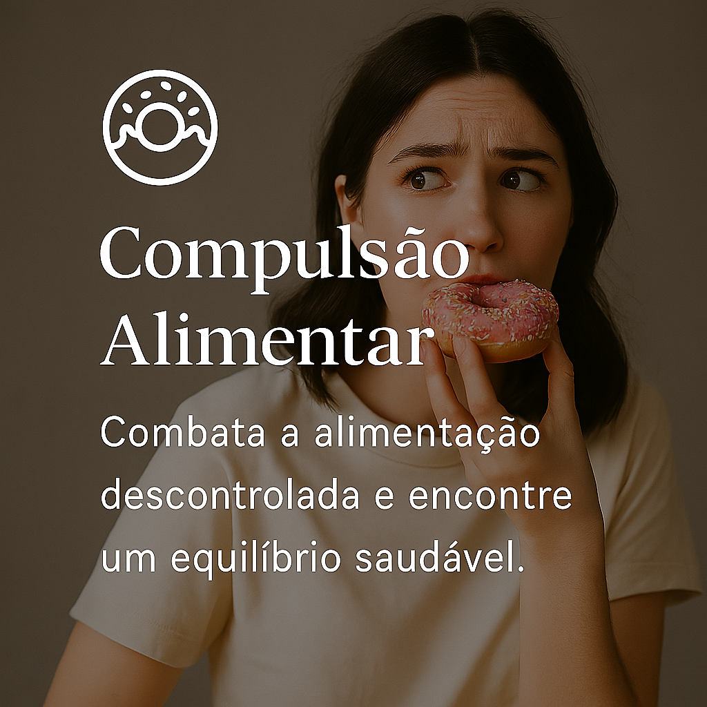 Mulher comendo doce distraidamente, ilustrando comportamento alimentar impulsivo e a importância do cuidado com a compulsão.